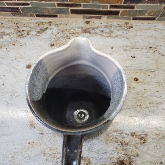 Vintage Studio Pottery Pitcher, Retro Hand Thrown, Grays and White - Picture 5 of 7